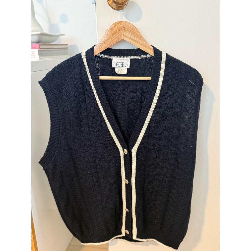 Vintage Cricket Lane Navy Cream Sweater‎ Vest Grandpa Preppy Knit 🤍